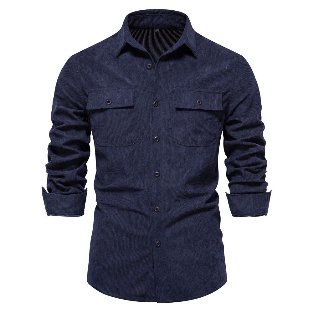 Casual Solid Color Long Sleeve Men's Corduroy Shirt