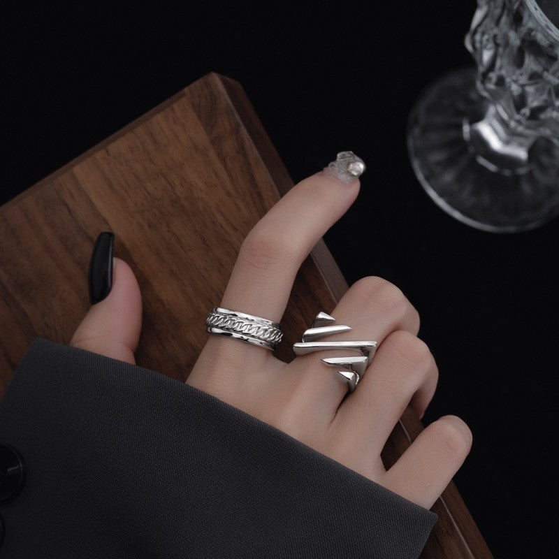 Square Hollow Multi-layer Twill Ring Niche Design Ins Heavy Industry Personalized Open Design Ring