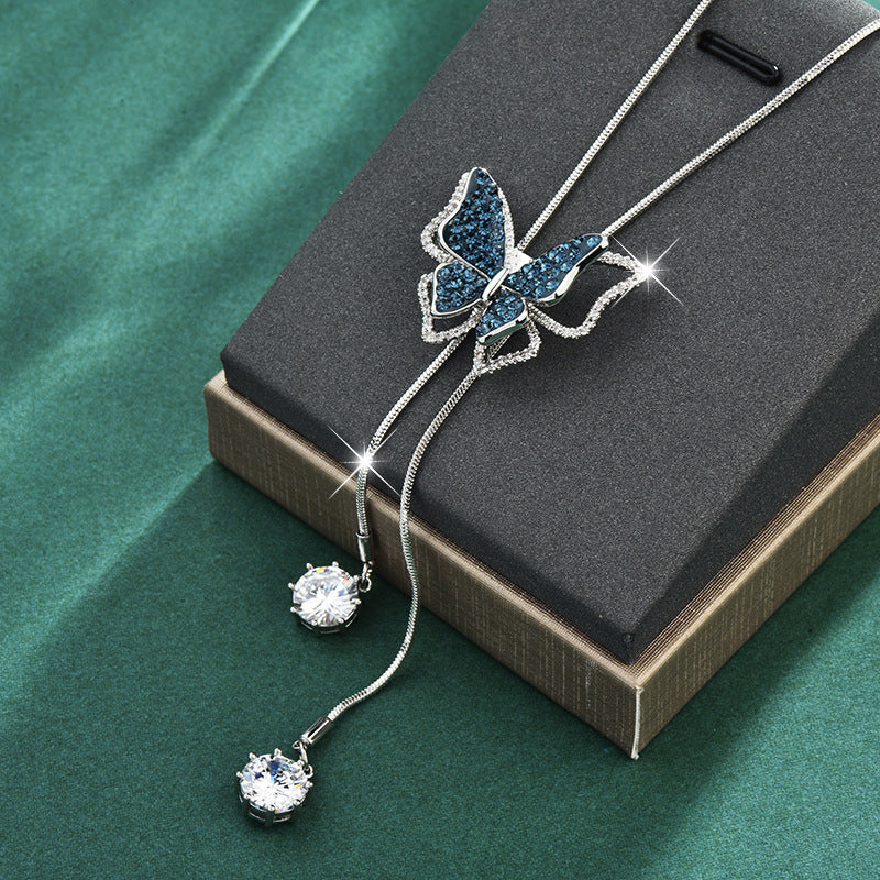Butterfly Sweater Chain Women's Autumn And Winter High-end Long Simple Light Luxury Small Online Celebrity Decorative Necklace Accessories Pendant