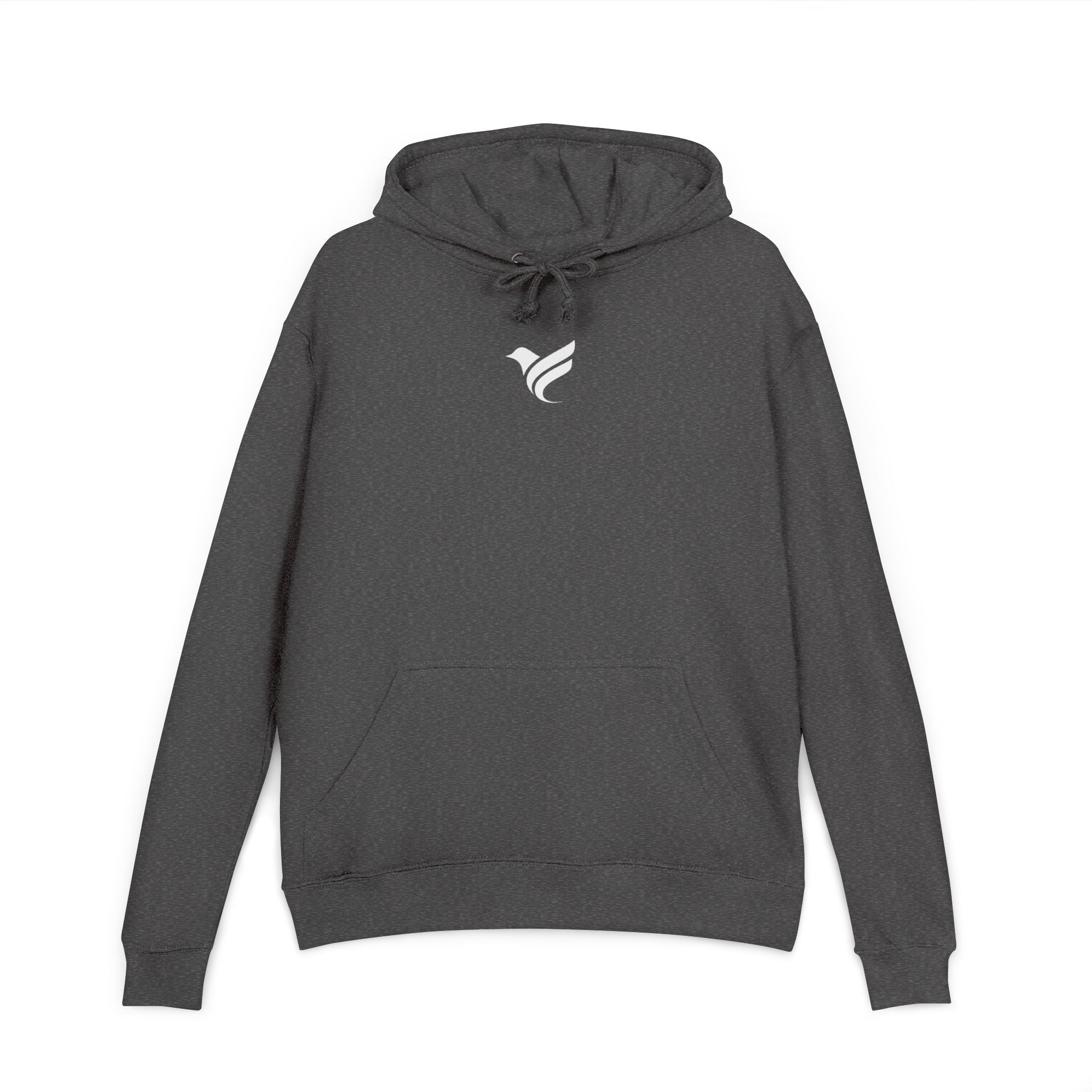 Graphic Hoodie — Stylized Robotic Hand Back Print, Minimal Chest Logo