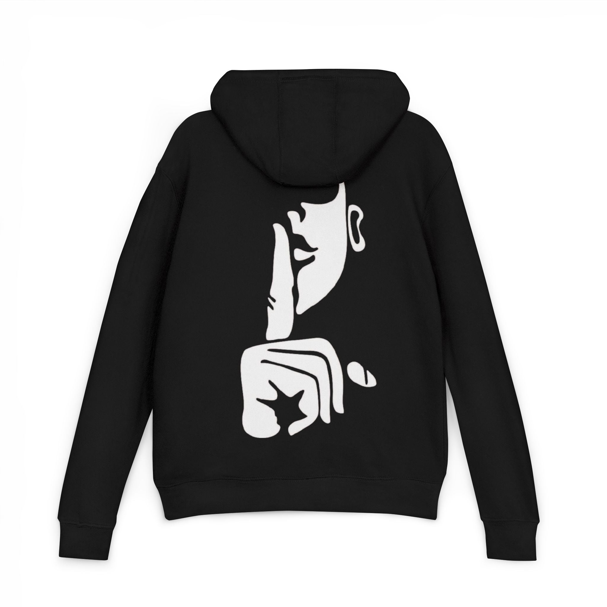 Hoodie - Minimalist 'Shh' Silence Graphic Back Print Hooded Sweatshirt