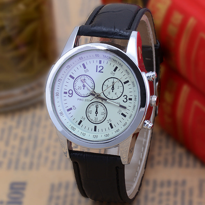 Blue Light Glass Three-eye Belt Men&#039;s Watches Men&#039;s Micro-explosion Gift Fashion Watches