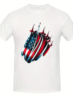 Men's Patriotic USA Flag Fighter Jets 4th of July T-Shirt - 100% Cotton 180gsm Relaxed Fit Casual Tee with Stars
