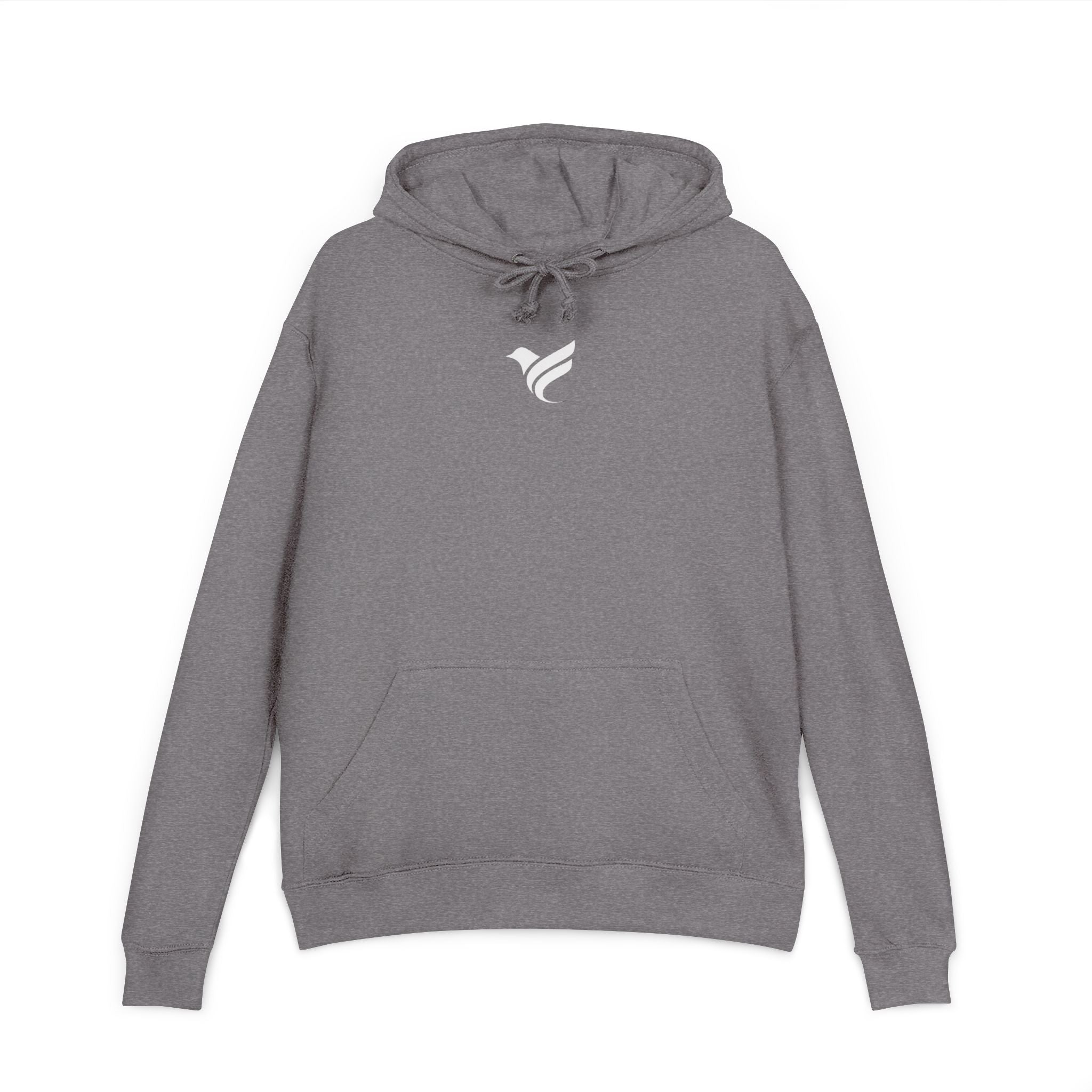 Graphic Hoodie — Stylized Robotic Hand Back Print, Minimal Chest Logo