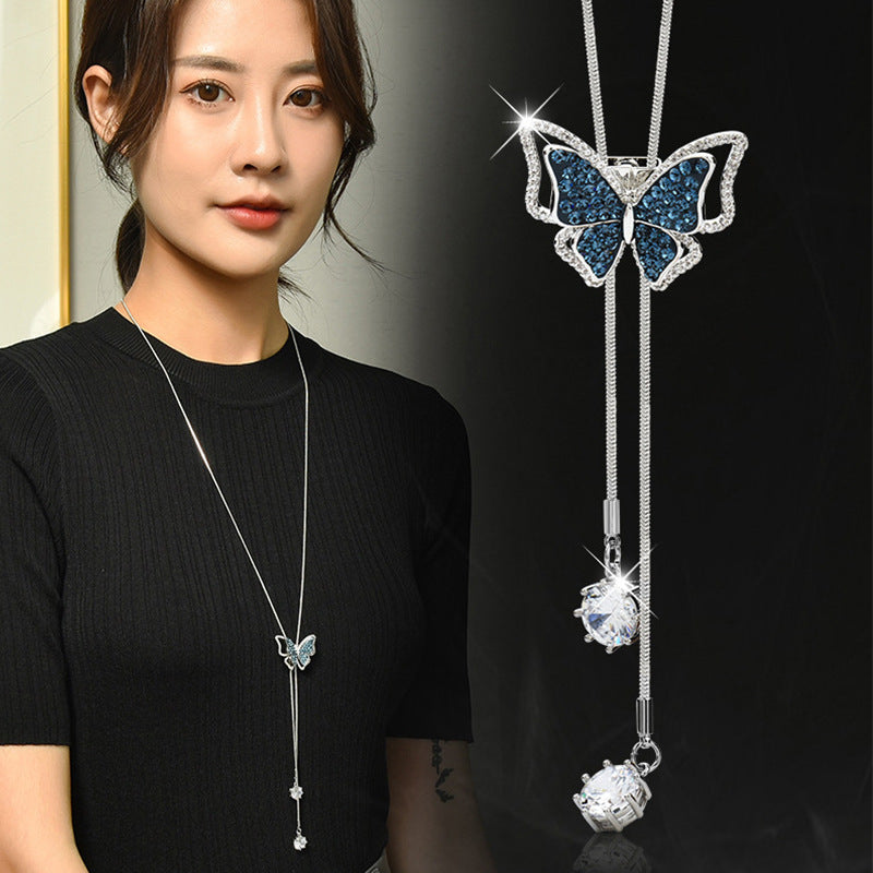 Butterfly Sweater Chain Women&#039;s Autumn And Winter High-end Long Simple Light Luxury Small Online Celebrity Decorative Necklace Accessories Pendant