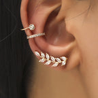 New Simple Star Small Drill Ear Clip Leaves Flowers Sunflower Geometric Pearl Zircon Earrings Set