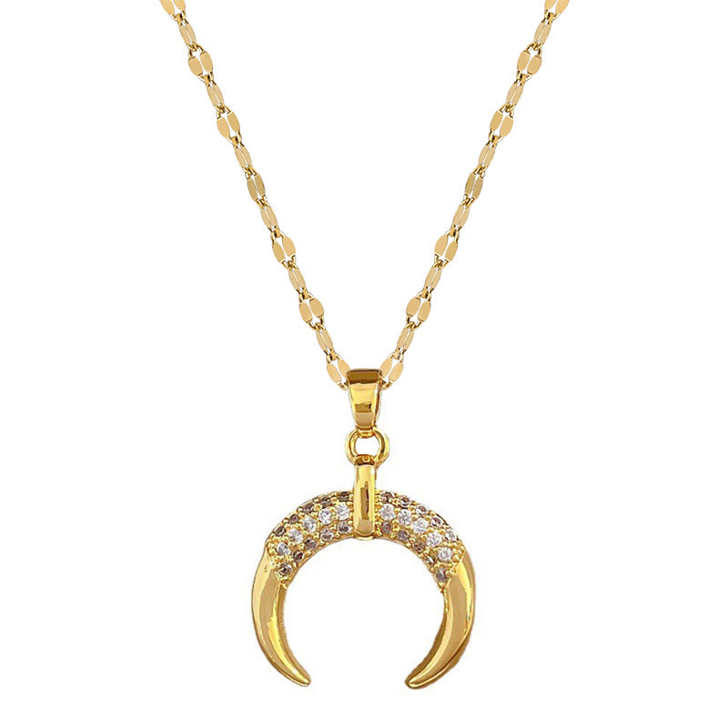 Crescent Curved Light Luxury Cross-border Banquet Wedding Necklace Women&#039;s Internet Celebrity All-match Clavicle Chain Titanium Steel Chain