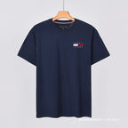 Men&#039;s Short-Sleeve Pure Cotton Round Neck Slim Fit Solid Color Base Shirt With Large Logo Embroidery T-Shirt