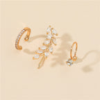 New Simple Star Small Drill Ear Clip Leaves Flowers Sunflower Geometric Pearl Zircon Earrings Set