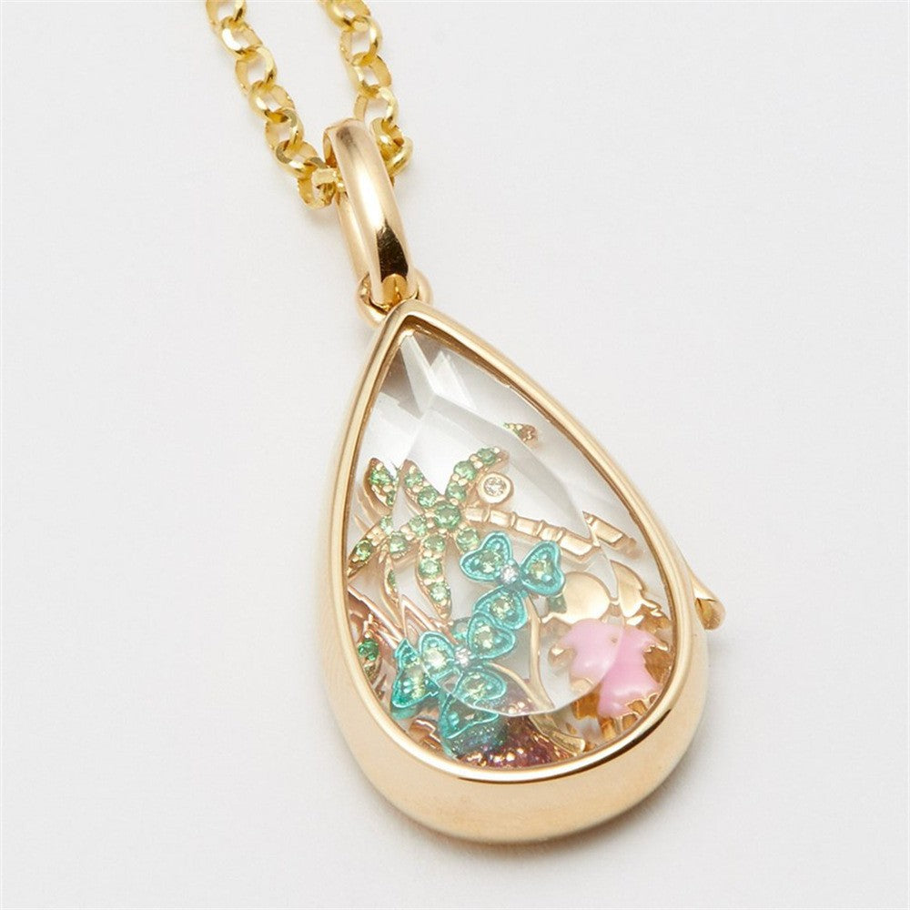 Ocean Heart Can Open Necklace Water Drop Pendant European And American Niche Cute Small Objects Clavicle Chain Color Protection