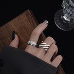 Square Hollow Multi-layer Twill Ring Niche Design Ins Heavy Industry Personalized Open Design Ring