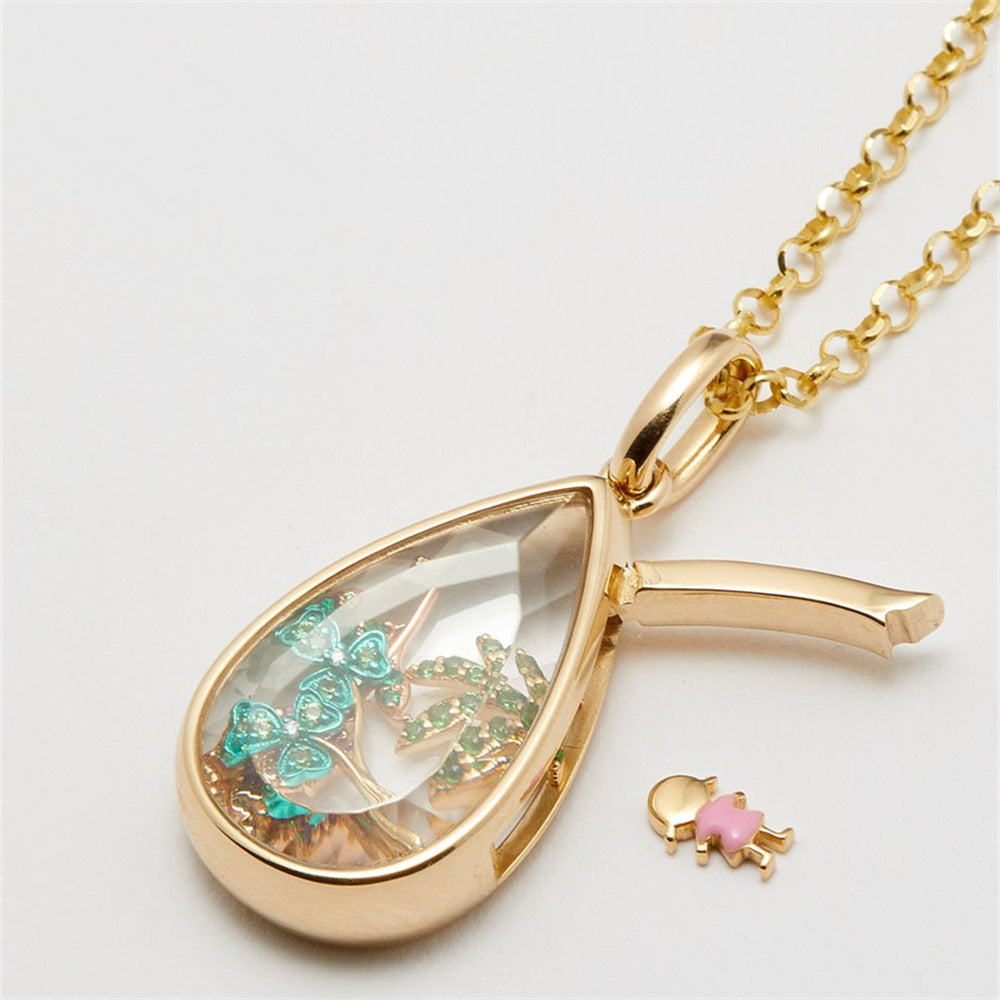 Ocean Heart Can Open Necklace Water Drop Pendant European And American Niche Cute Small Objects Clavicle Chain Color Protection