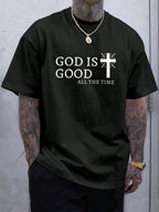 Manfinity Homme Men Casual Summer Cross & Slogan Graphic Printed Short Sleeve T-Shirt, for Friends